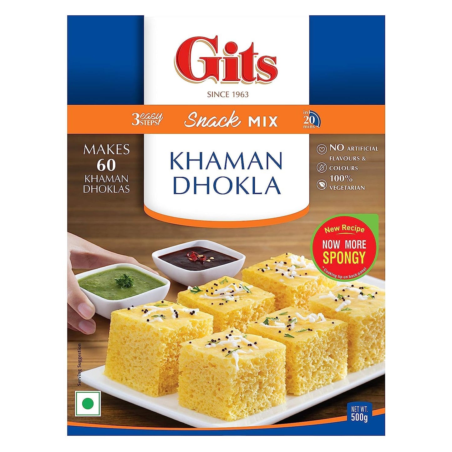 Gits Instant Khaman Dhokla Snack Mix, Makes 60 per Pack, Pure Veg, Indian Snack Mix, 2000g (Pack of 4, 500g Each)