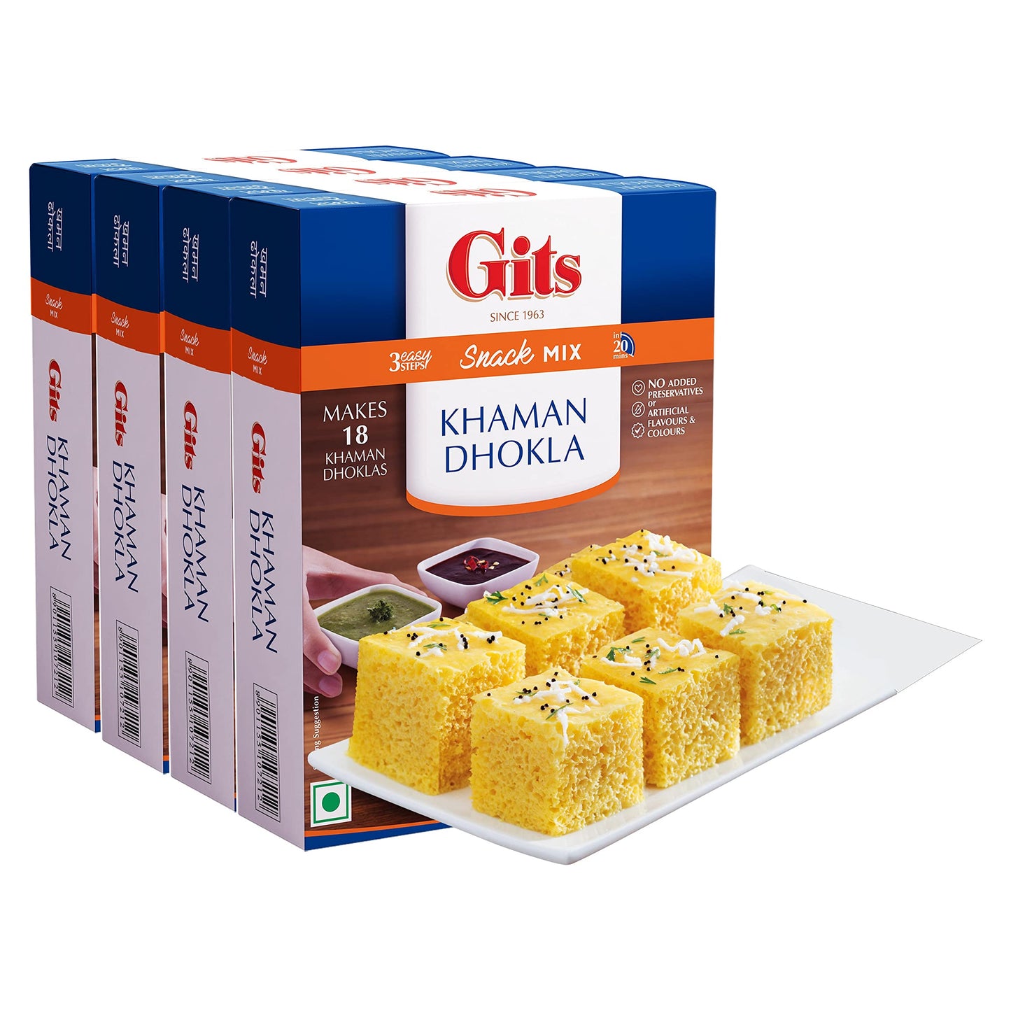 Gits Instant Khaman Dhokla Snack Mix, 720g (Pack of 4 X 180g Each)