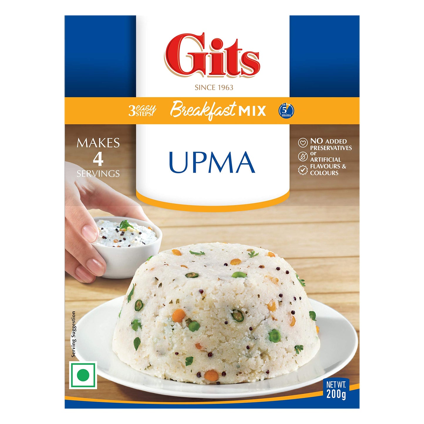 Gits Instant Upma Breakfast Mix, 800g (Pack of 4 X 200g Each)