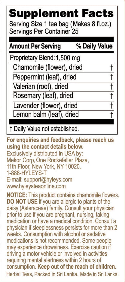 Hyleys Sleep Chamomile Herbal Tea - 25 Tea Bags (Caffeine Free, Gmo Free, Gluten Free, Dairy Free, Sugar Free & 100% Natural, Decaf) Relax, Calming