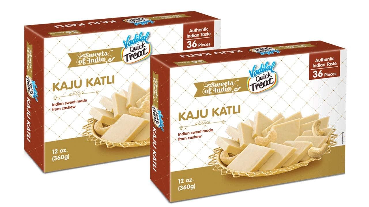 Vadilal Kaju Katli 360 Grams (36pcs) Twin Pack Authentic Indian Sweets Made With Cashew Nuts.