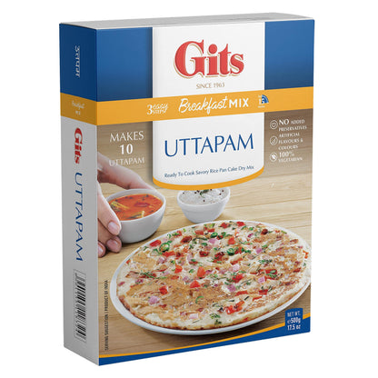 Gits Uttapam mix 87.5 Oz (Pack of 5X17.5 Oz each) Ready to Cook Indian Breakfast, Snack Meal | 100% Vegetarian, Easy Recipe, No Artificial Colors, Flavors, Preservatives. Vegan