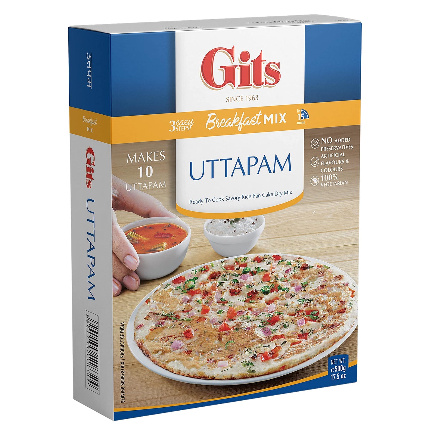 Gits Uttapam mix 87.5 Oz (Pack of 5X17.5 Oz each) Ready to Cook Indian Breakfast, Snack Meal | 100% Vegetarian, Easy Recipe, No Artificial Colors, Flavors, Preservatives. Vegan