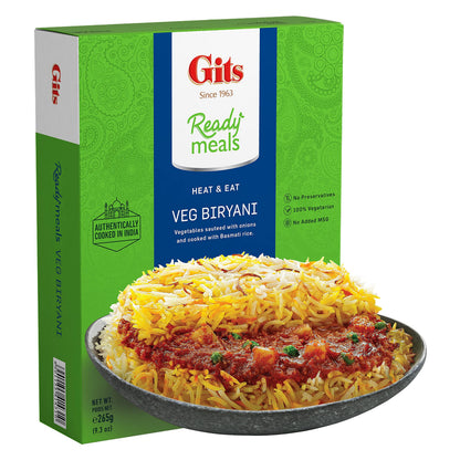 Gits Vegetable Biryani long grain aromatic Indian Basmati rice. Microwave for 1-2 mins | Ready to Eat Entre | 46.5 Oz (Pack of 5 X 9.3 Oz each)