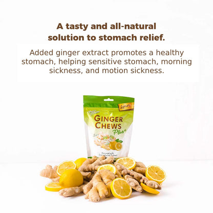 Prince of Peace Ginger Chew Plus+ with Lemon, 3 oz. Bag Digestive Aid, Relief, Healthy Candy, Stomach Aid