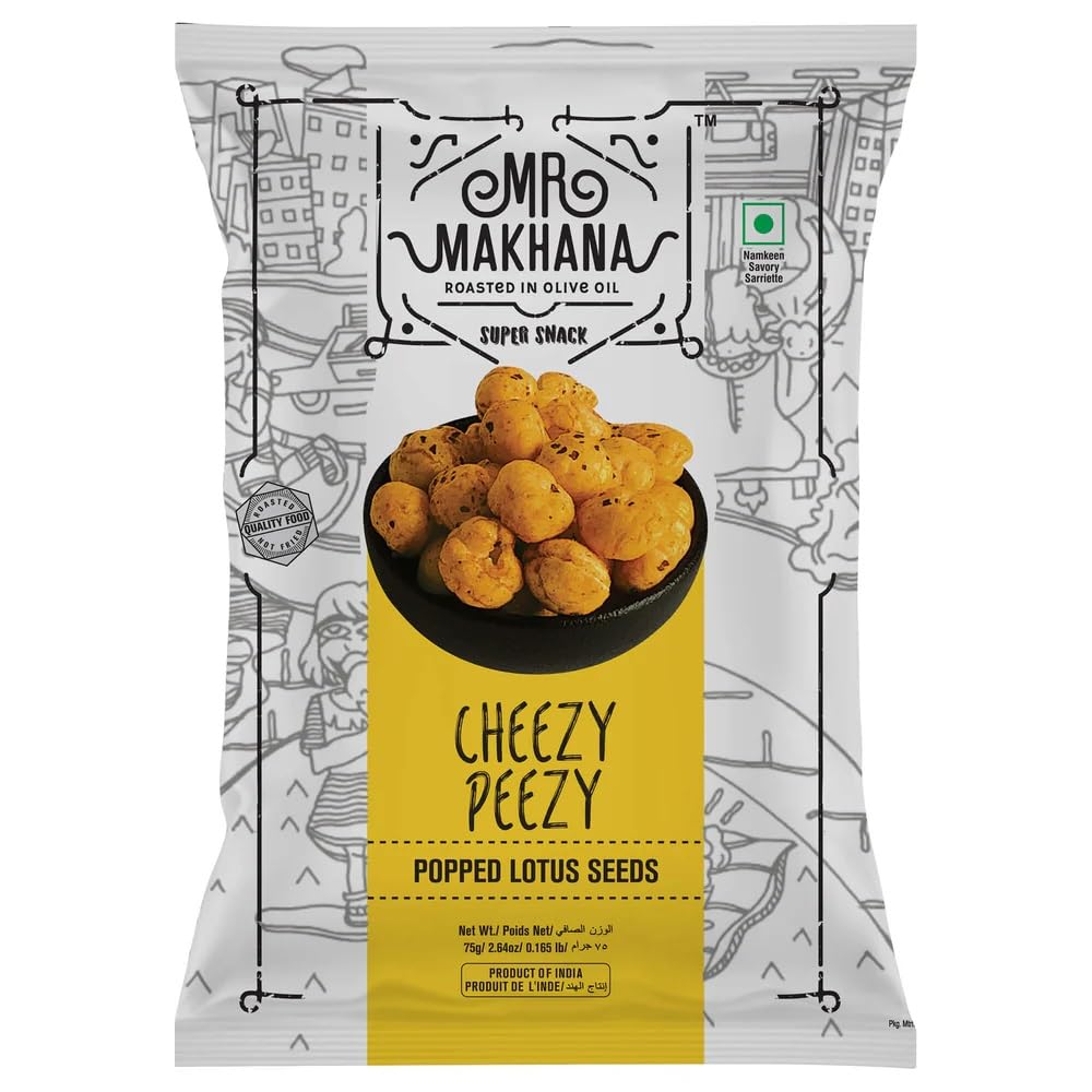 MR Makhana Flavored Makhana | Super Snack | Roasted | 2.65oz (75g) - Family Size (Cheezy Peezy)
