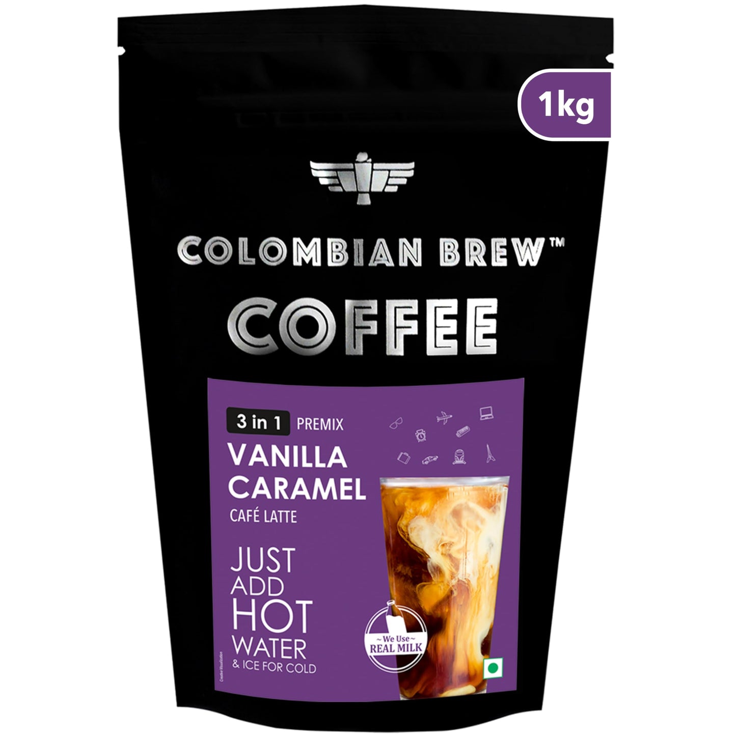 Colombian Brew Vanilla Caramel Caf Latte, Instant Coffee Powder Pre-mix (3 in 1) 1kg