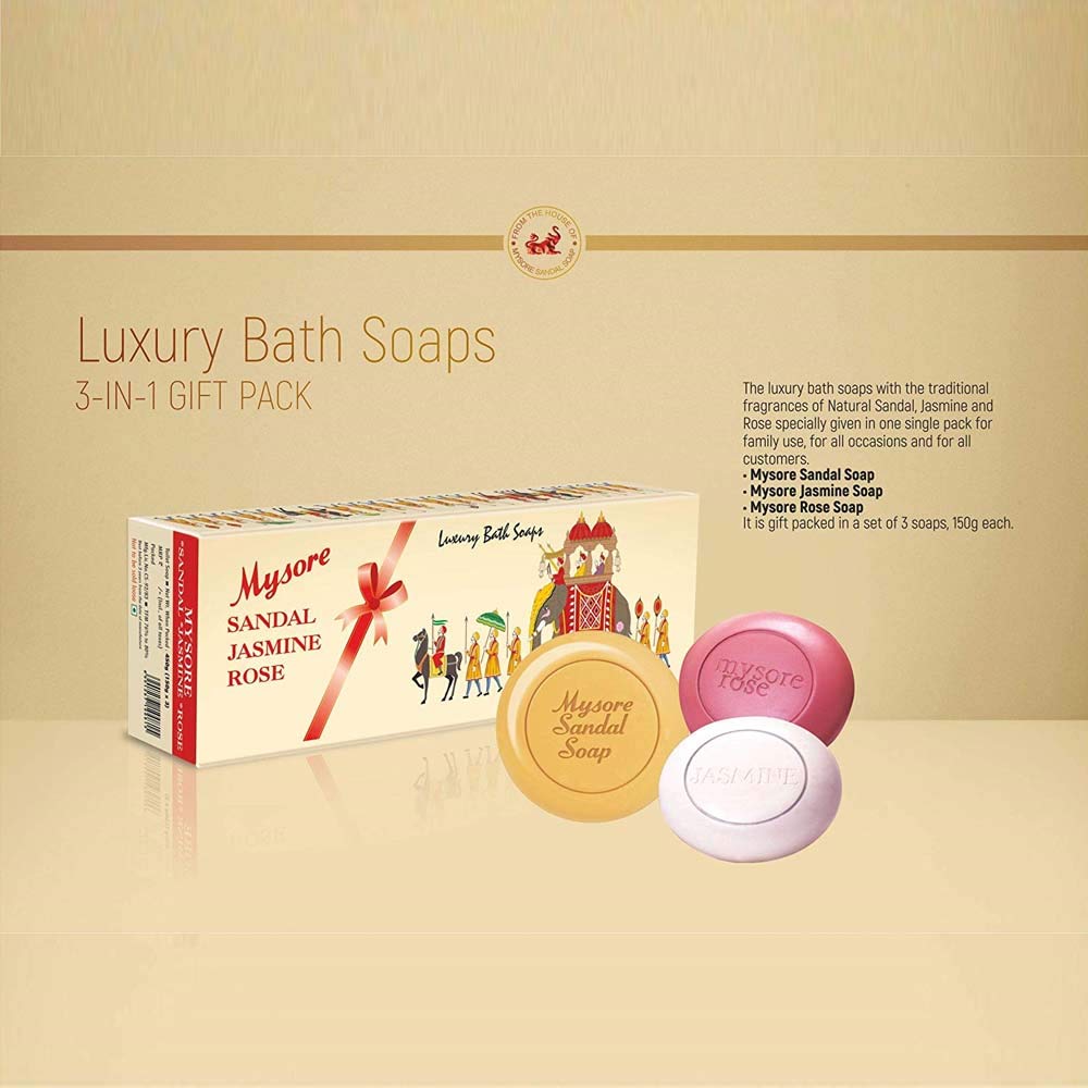 Mysore Sandal/ Jasmine / Rose Soap Combo Pack 450gm (125g x 3)