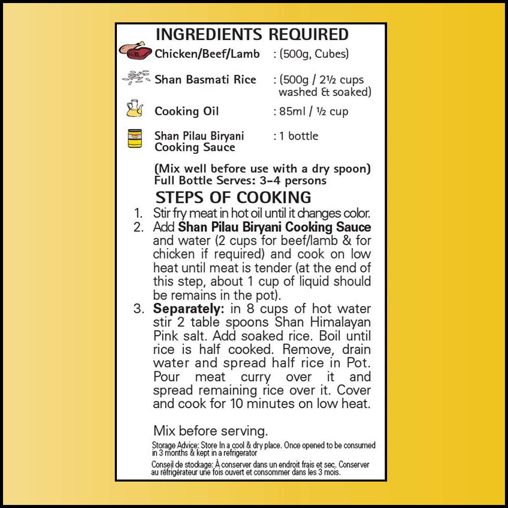 Shan Pilau Biryani Cooking Sauce 12.3oz (350g) - Simmer Sauce for Mughal Style Meat Pilaf - Easy to Cook Delicious Meal at Home - Suitable for Vegetarians