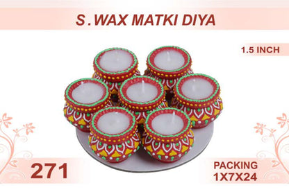 Small Wax Matki Diya 7pc 1.5inch #271 - Diwali Clay Diya