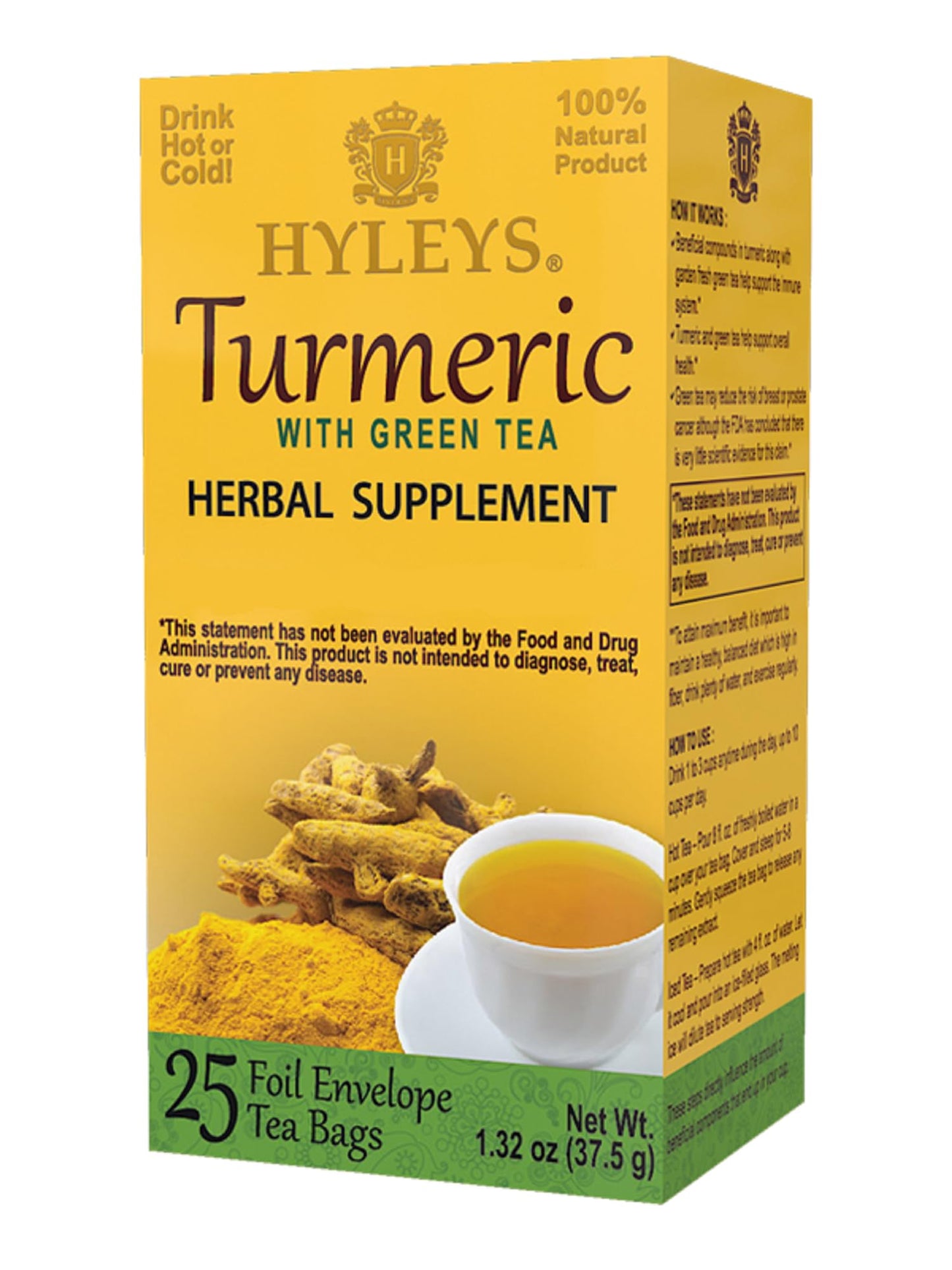 Hyleys Turmeric with Green Tea - 25 Tea Bags (12 Pack - 300 Tea Bags)
