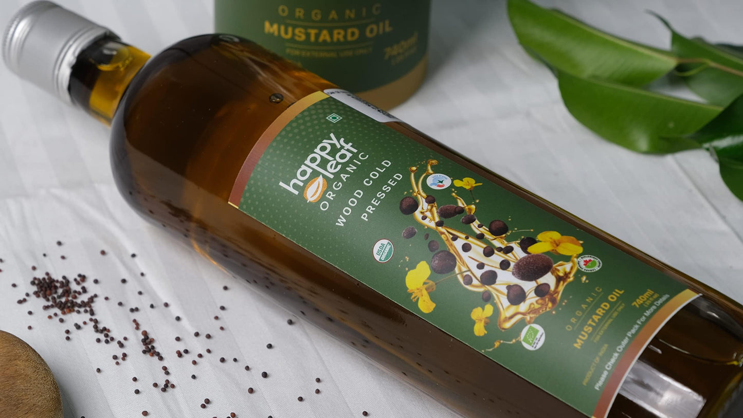 Happy Leaf Organic Wood Cold Pressed Mustard Oil - 740ml(25 fl oz)