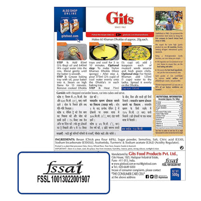 Gits Instant Khaman Dhokla Snack Mix, Makes 60 per Pack, Pure Veg, Indian Snack Mix, 2000g (Pack of 4, 500g Each)