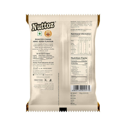 Nuttoz Roasted Chana, 150g Pack of 2, Hing Jeera, Nimbu Pudina, Black Pepper, Masala Flavors (Masala Roasted Chana)