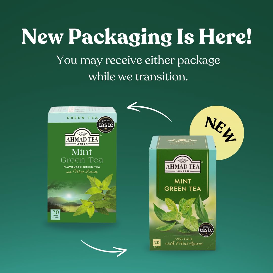 Ahmad Tea Mint Mystique Flavored Green Tea with Mint Leaves, 20-Count Boxes (Pack of 6)