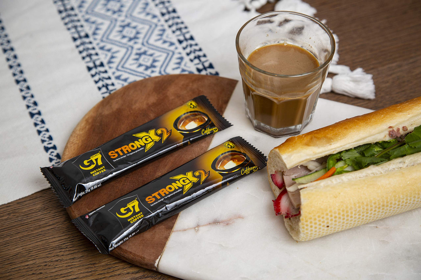 Trung Nguyen G7 Strong X2 3 in 1 Instant Coffee Roasted Ground Coffee Blend w/Non-dairy Creamer and Sugar Strong and Bold Instant Vietnamese Coffee (24 Single Serve Packets)