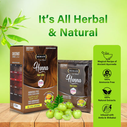 HEMANI Hair Henna Color 2.12 OZ (60g) 6 Applications, Colors in 20 Minutes - Ammonia Free - Herbal Based Henna (Chestnut)