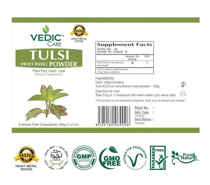 Vedic Care Tulsi Powder 100gm - Ayurveda & Vitamins