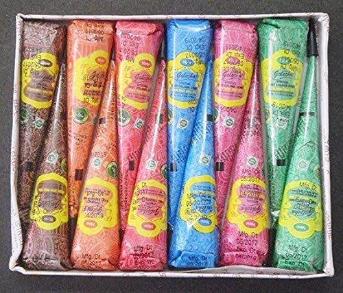 12 x Golecha Multi Color Henna Cones Temporary Tatoo Body Art Ink