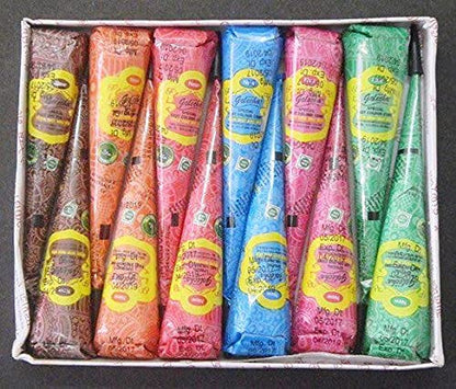 12 x Golecha Multi Color Henna Cones Temporary Tatoo Body Art Ink