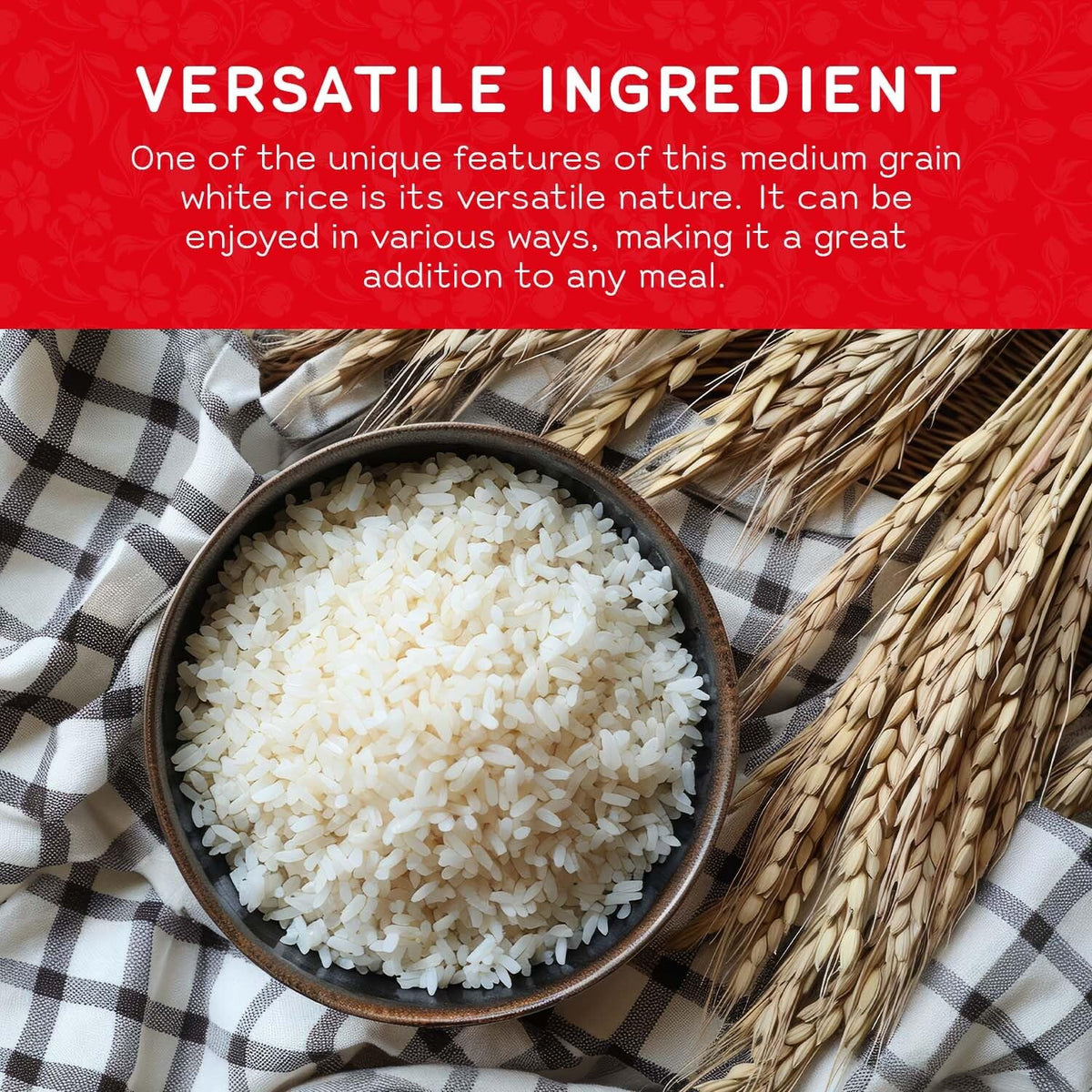 SEKKA Extra Fancy Medium Grain white Rice - Japanese Premium quality uncooked Rice | Milled Rice, Sweet and Chewy | Low Fat, Perfect for Authentic Asian Cuisine, 15 lb -(Pack of 1)