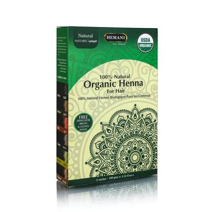 HEMANI Organic Hair Henna 3.5 OZ (100g) 100% Natural - Applicator Brush + Gloves Included (Natural)