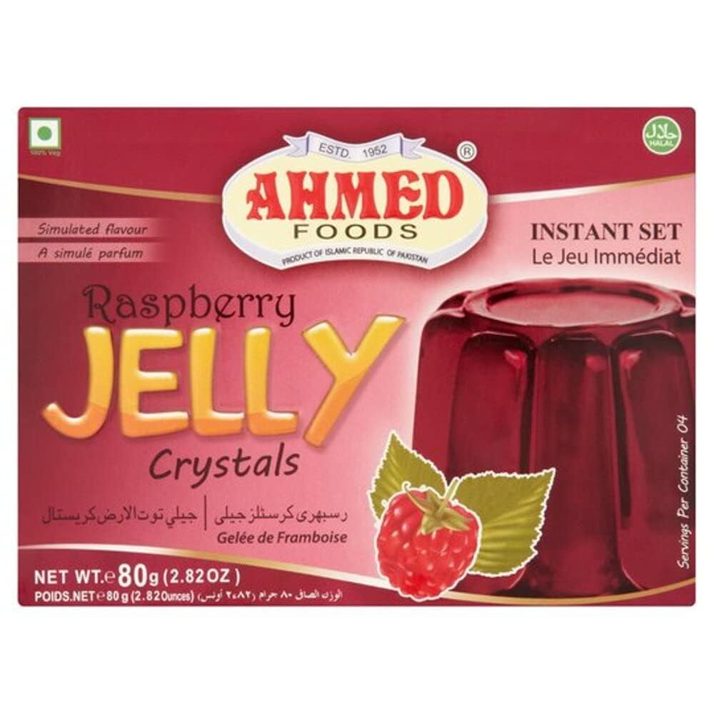 Ahmed Halal Jello Vegetarian Crystal Jelly, Raspberry, 85 Gram (Pack of 12)