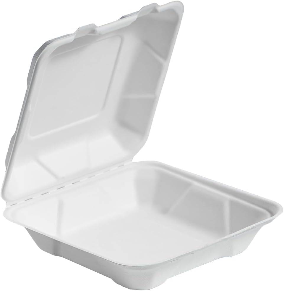 200 Pack Clamshell Take Out Food Containers, 100% Compostable Disposable To Go Containers6 * 6 inch To Go Boxes for Salad, Cake,Sandwiches