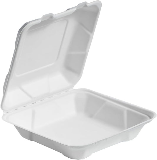 200 Pack Clamshell Take Out Food Containers, 100% Compostable Disposable To Go Containers6 * 6 inch To Go Boxes for Salad, Cake,Sandwiches