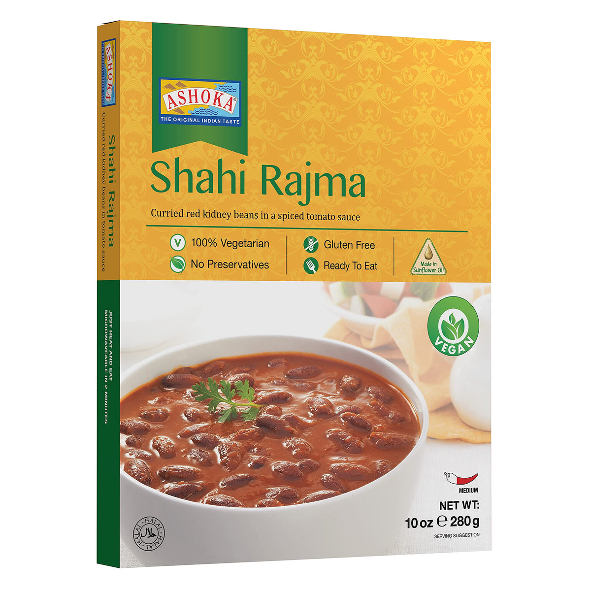 Ashoka Ready to Eat Indian Meals Since 1930, 100% Vegan Shahi Rajma, All-Natural Traditionally Cooked Indian Food, Plant-Based, Gluten-Free and with No Preservatives, 10 Ounce
