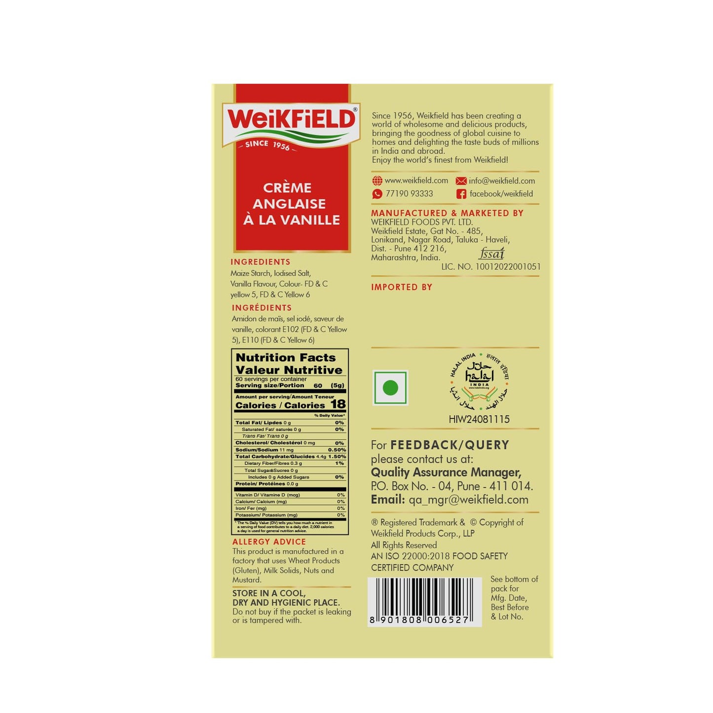 Weikfield Custard Powder | Delicious French Vanilla Flavour | Makes Rich & Creamy Custard | 200Gm (7.1 Oz) puddinCarton