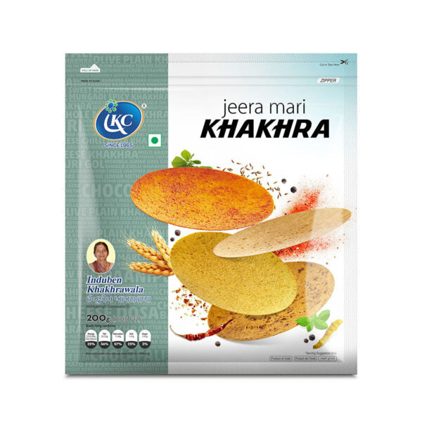 Induben Khakhrawala Premium Tasty and Healthy Indian Gujarati Snacks Khakhra 200gm (7 oz) Jeera Mari Pack of 2