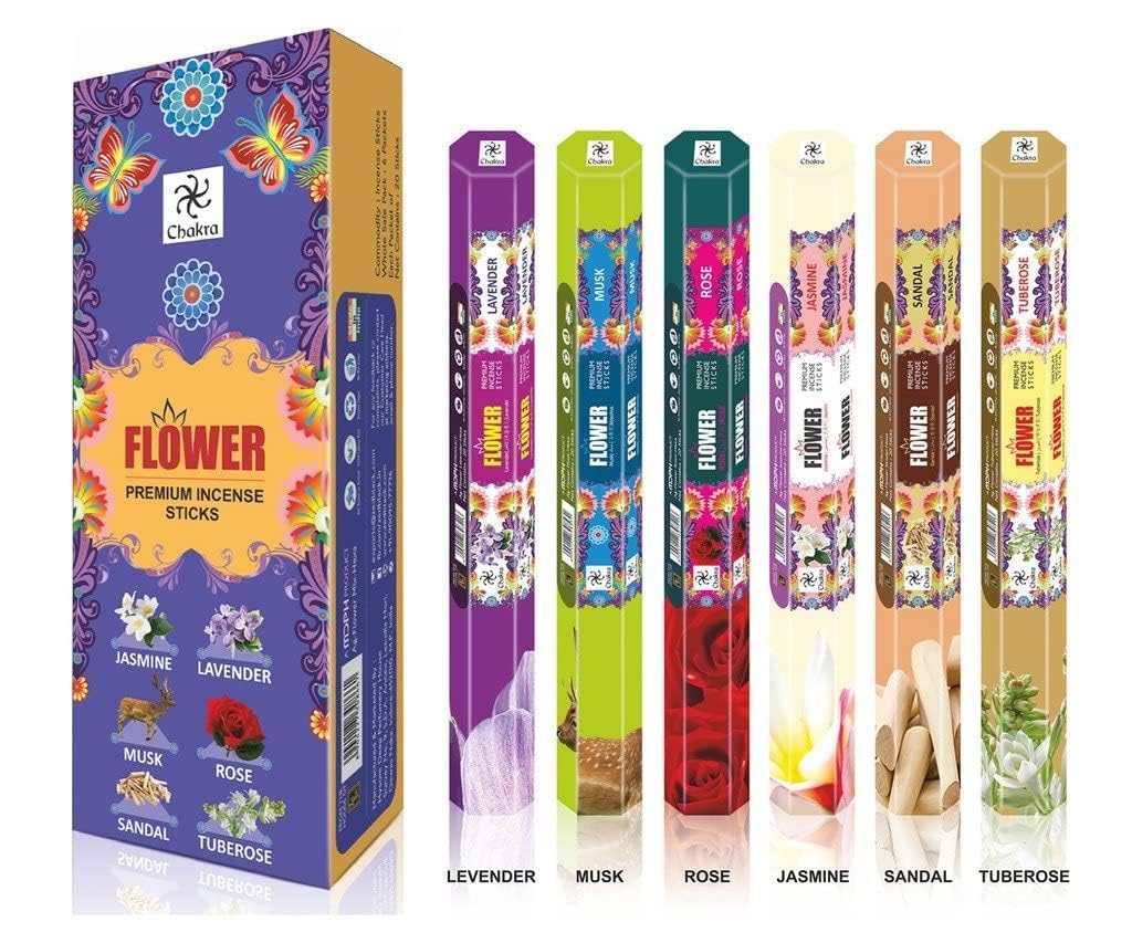 chakra Flower Premium Aroma Sticks Feel The Blossomy Aroma - 120 Incense Sticks - Use at Home Office - Pack of 6 Natural Fragrance Sticks Long-Lasting Scented Incense Sticks