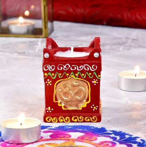 Om Traditional Tulsi Clay Handpainted Diya(Pack of 4)