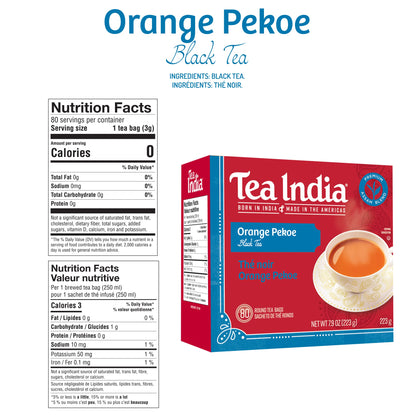 Tea India Orange Pekoe Black Tea Chai Flavorful Blend Of Black Tea & Natural Ingredients Strong Full-Bodied Traditional Indian Caffeinated Tea 80 Round Teabags