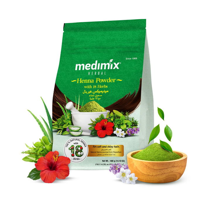 Medimix Ayurvedic Henna Powder with 18 Herbs for Soft and Shiny Har (400 grams / 14.10 oz)