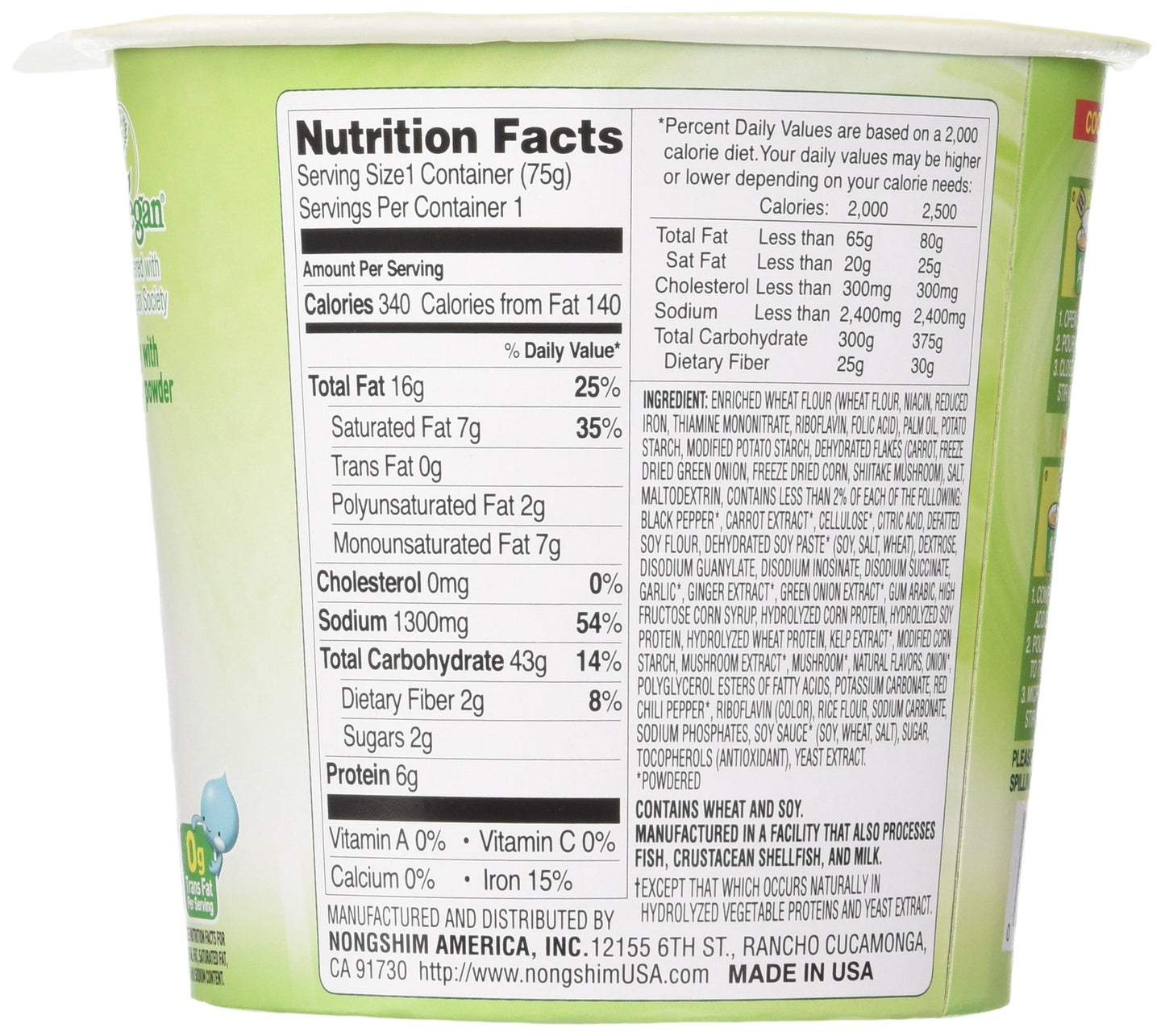 Nongshim Soon Instant Vegan Ramen Noodle Soup Cup, 6 Pack, Microwaveable Safe Cup, Vegan Meatless Ramen