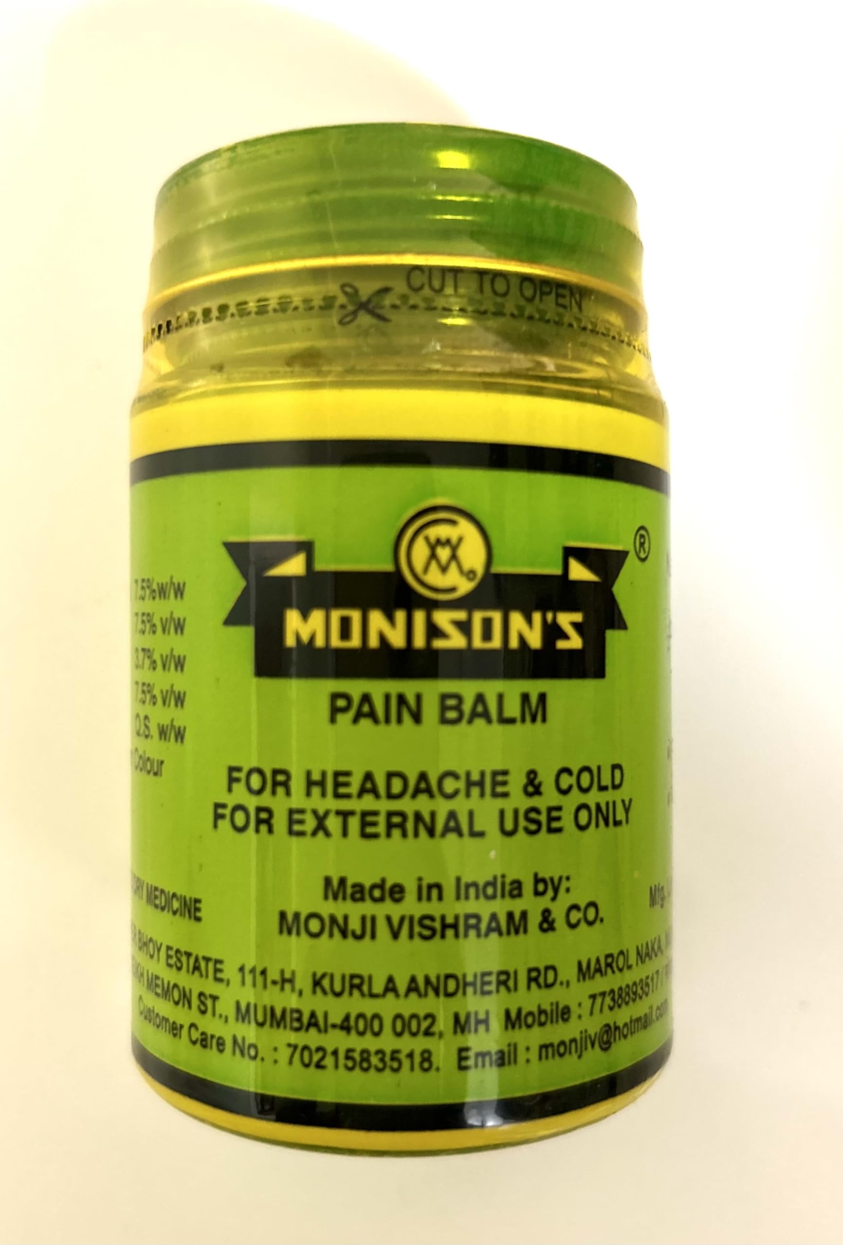 Monisons Ayurvedic Pain Balm For Headache, Joint Pain Cold Relief 100 ...