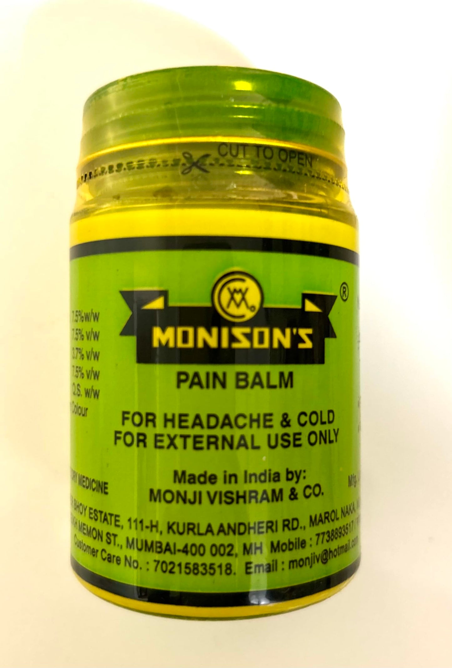 Monisons Ayurvedic Pain Balm For Headache, Joint Pain Cold Relief 100 gms (1)
