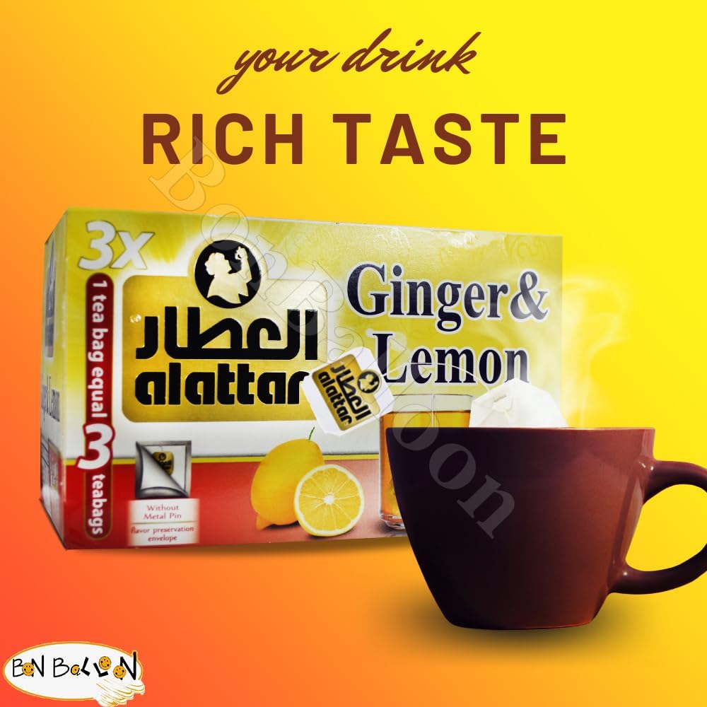 AlAttar Tea Herbal Ginger & Lemon Flower Al Attar Egyptian ElAttar Egypt Herbals Herb Arab Herbs Arabic No Additives Non Gmo Kosher Halal (20 Tea Bag)
