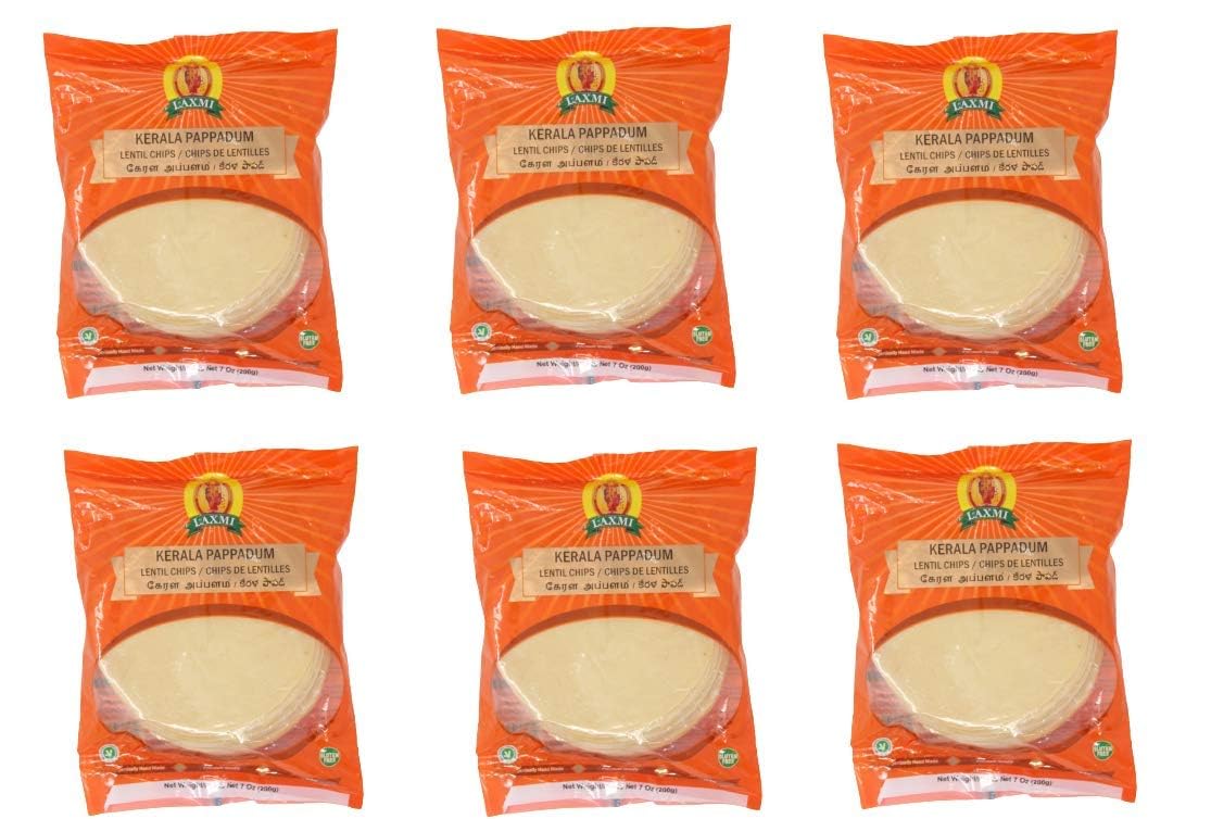 Laxmi Plain Pappadums & Appalam - Choose Quanity - Ships From California (Kerala Pappadum ( Orange Pack ), 6 PACK)