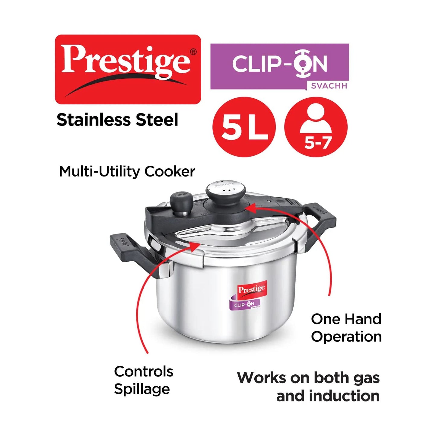 PrestigeClip-On Modular Pressure Cooker 5 Litre - Indian Cookware