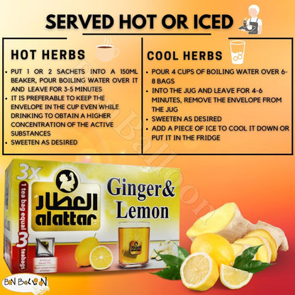 AlAttar Tea Herbal Ginger & Lemon Flower Al Attar Egyptian ElAttar Egypt Herbals Herb Arab Herbs Arabic No Additives Non Gmo Kosher Halal (20 Tea Bag)
