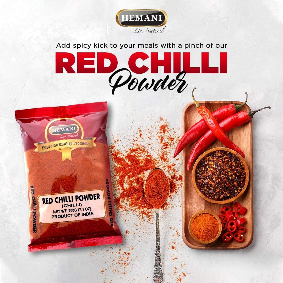 HEMANI Red Chilli Powder - Indian Spice 200G (7 OZ) - Gluten Free - NON-GMO - Vegan - No Color Added - No Salt or fillers - Indian Origin