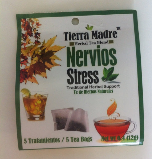 Tierra Madre Nervios Stress (Herbal Tea Blend) 5 Pack - Each Bag with 5 Tea Bags