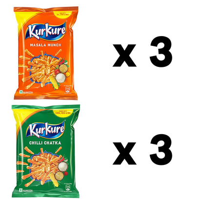BENGAL BOX KurKure Masala Munch 3 Packs + Chilli Chataka 3 Packs/Total 6 Packs, Indian Snacks
