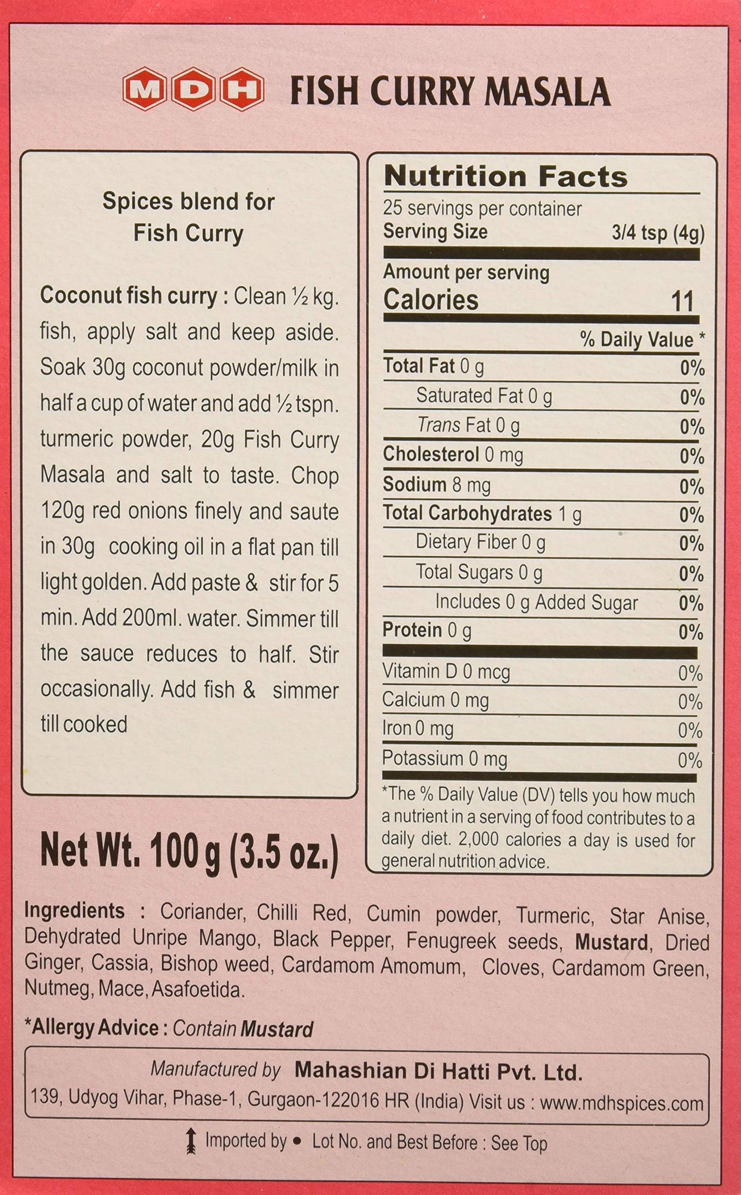MDH Fish Curry Masala 100 gms - Indian Spices