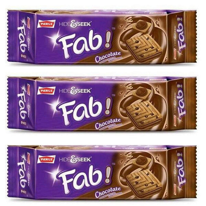 Parle Hide and Seek, Fab! Flavored Chocolate Chip Covered Cookies, Product of India, 3 Packs (Chocolate)