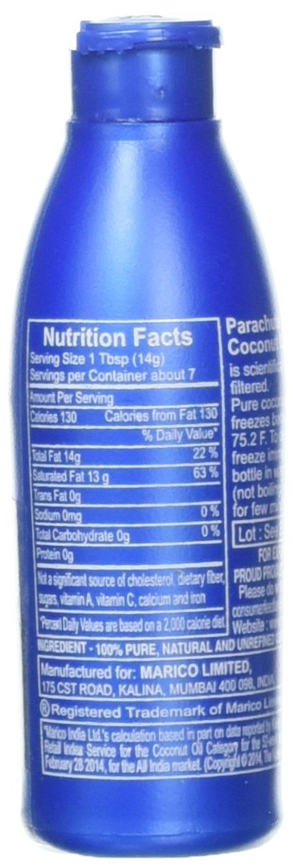 Parachute Coconut Oil 3 fl.oz. (89ml) - 100% Pure, Unrefined, Expeller Pressed