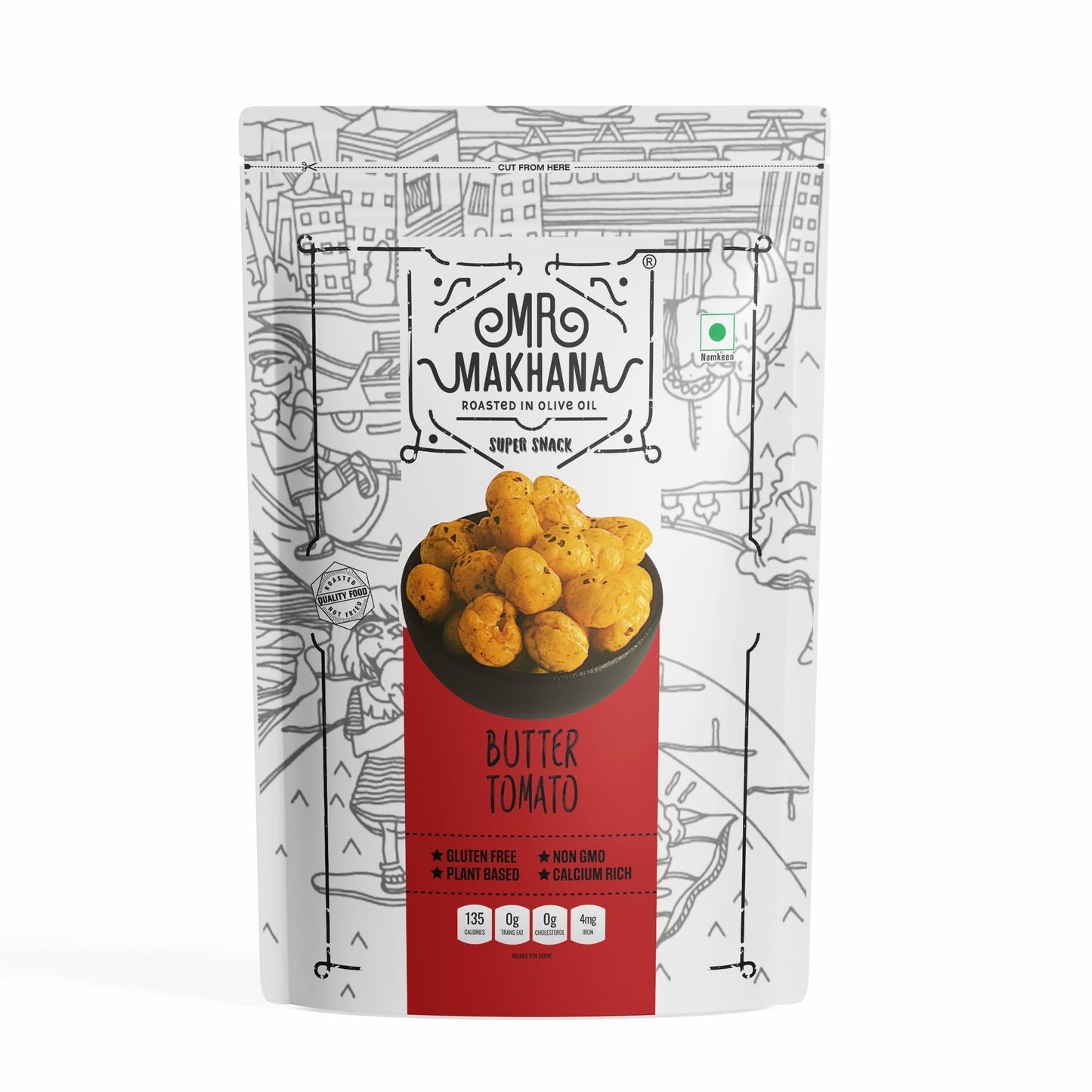 MR Makhana Flavored Makhana | Super Snack | Roasted | 2.65oz (75g) - Family Size (Butter Tomato)